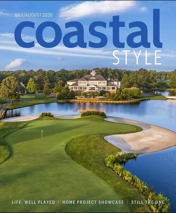 Coastal Style Jul/Aug 2026 cover: a clubhouse above a golf green and pond.