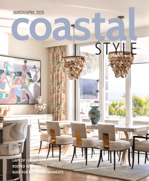 Coastal Style Mar/Apr 2026 cover: a bright dining room with a colorful painting.